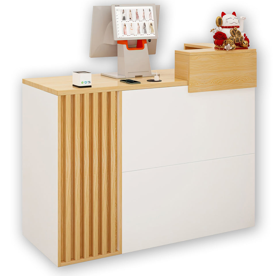 Small Straight Reception Counter with Custom Logo and Lockable Drawer for Shop JDT-015