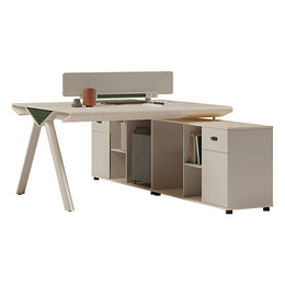 Curved Office Desk with Privacy Panel, Side Storage & Lockable for Home Office