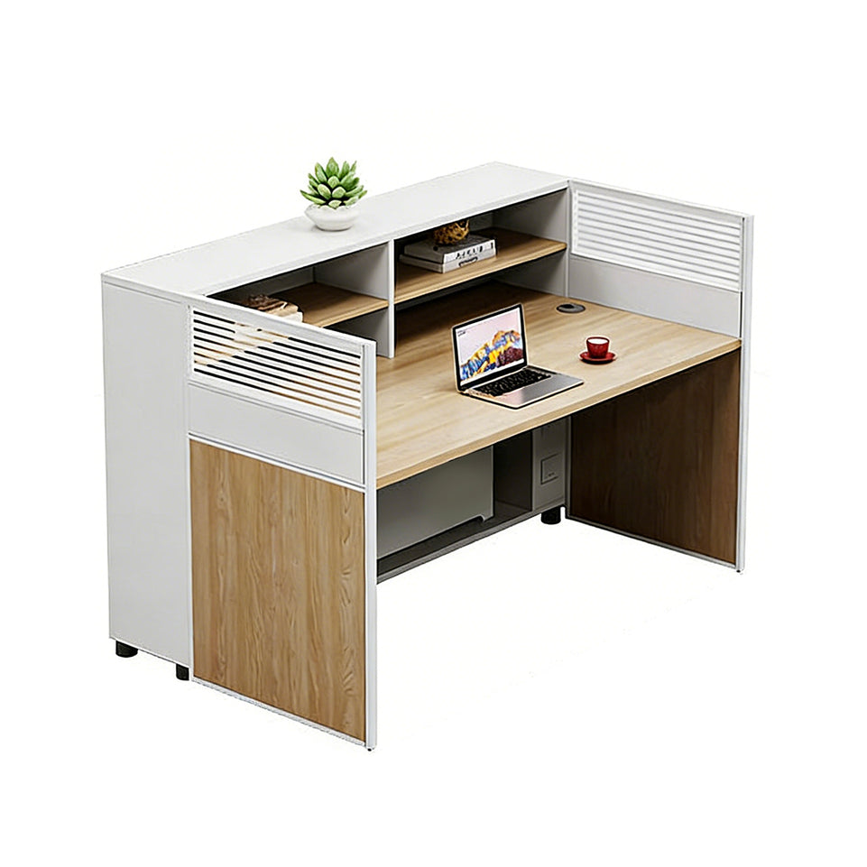 Office Workstation Desk with Lockable, Built-In Outlets & File Drawers for Home Office