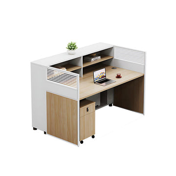 Office Workstation Desk with Lockable, Built-In Outlets & File Drawers for Home Office