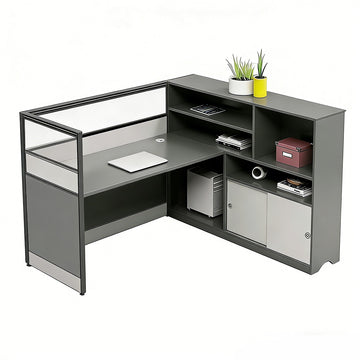 Office Workstation Desk with Privacy Panel, Cable Management & Mobile Pedestal