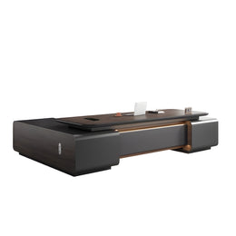 Modern Executive Desk with Wireless Charging, Curved & Cable Management for Home Office