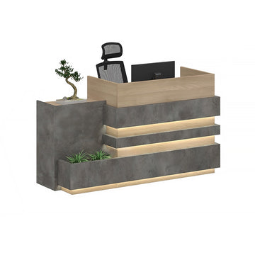 Modern Reception Desk 71-94 in Wide with LED Lighting, Lockable & Loft for Office Lobby