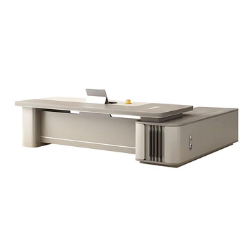 L-Shaped Executive Desk with Side Storage, Cable Management & File Drawers for Home Office