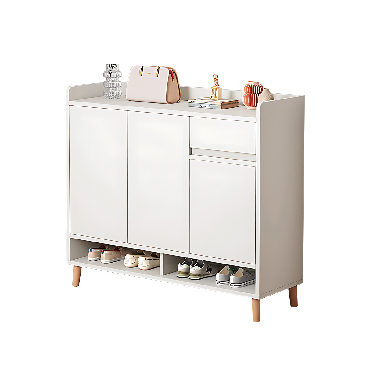 Premium Solid Wood Entryway Shoe Cabinet With Spacious Storage, Adjustable Shelves And Soft-Close Press Doors For Modern Homes CWG-02266