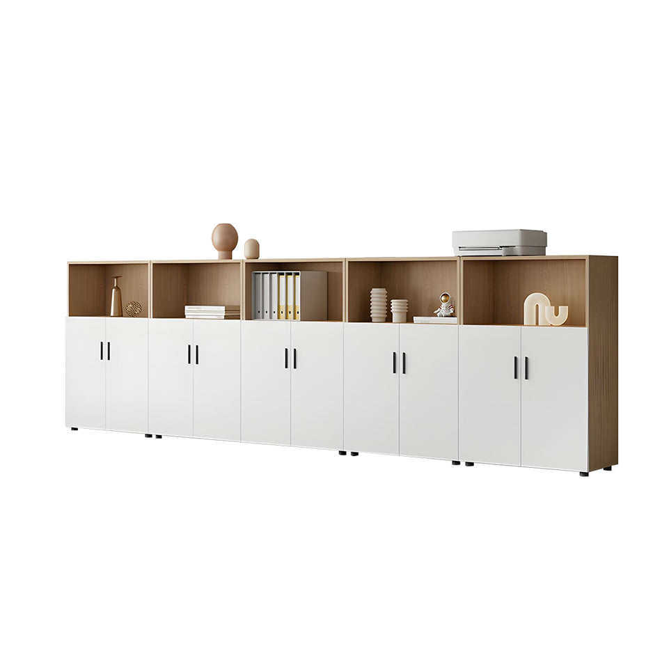 Modern Office Cabinet with Ample Storage, Wooden Floor-Standing Cabinet, Partitioned Storage, Quiet Hinges, and Sleek Aluminum Handles CWG-2174