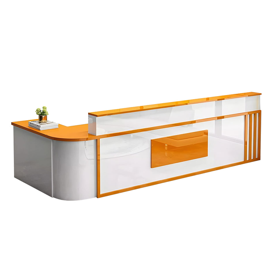 Small L-Shaped Front Desk with Lockable Drawer and Shelf for Shops JDT-1069