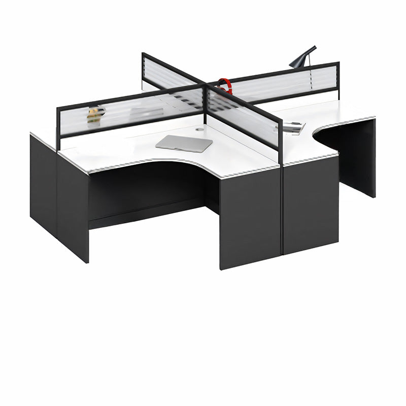 L-Shaped Office Desk and Chair Set with Screen, Modern Minimalist 4/6 Person Workstation BGZ-230