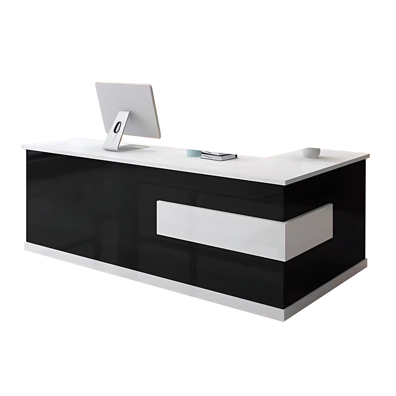 L-Shaped Front Desk with Lockable Drawers and Storage Cabinet for Offices JDT-10108