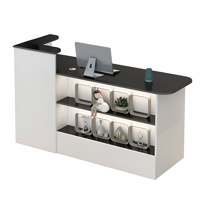 Display Corner Small Straight Shelf Compact Reception Desk with Keyboard Tray and Lockable Drawer for Salons and Clothing Stores JDT-104