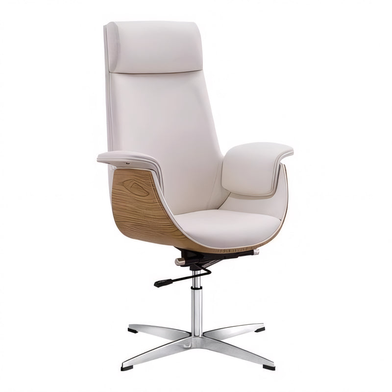 White Ergonomic Executive Adjustable Leather Office Chair with Wheels and Headrest LBY-M020