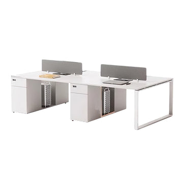 Office Workstation Desk with Built-In Outlets, Cable Management & File Drawers