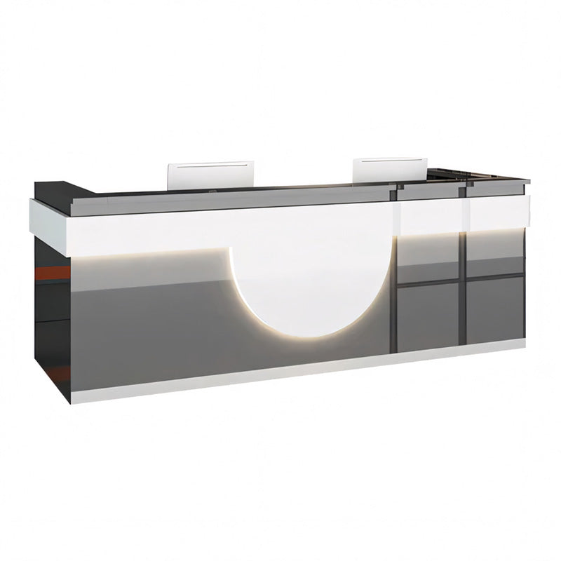 Color-Blocked Curved Straight Front Desk with Shelf and Lockable Drawers for Office JDT-10149