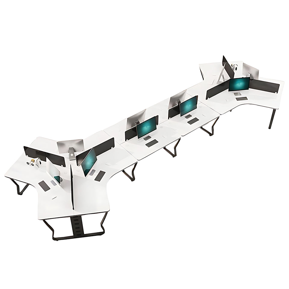 Curved Office Desk with Built-In Outlets, Cable Management & File Drawers for Home Office