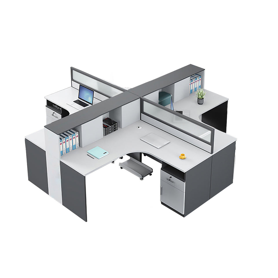 Office Workstation Desk with Privacy Panel, Cable Management & Glass Top for Home Office