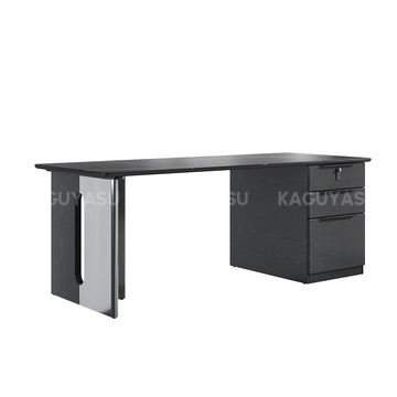 Modern Office Desk with File Drawers, Lockable & Stainless Steel for Home Office