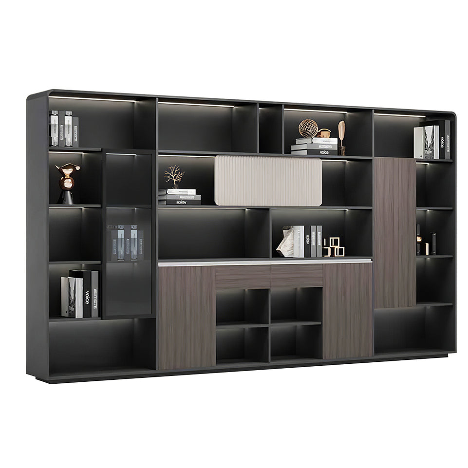 Modern Executive Desk with Cable Management, Curved & Built-In Outlets for Home Office