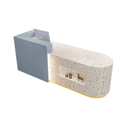 Round Reception Desk 63 in Wide with Dual-Tone, Keyboard Tray & File Drawers for Retail