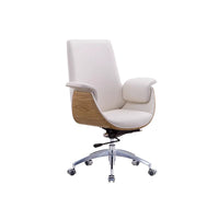 White Ergonomic Executive Adjustable Leather Office Chair with Wheels and Headrest LBY-M020