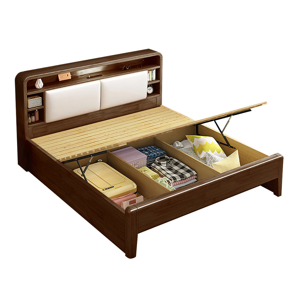 Solid Wood Bedroom Queen Bed with Storage Headboard (In Stock)
