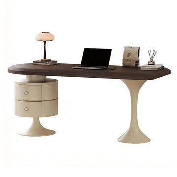 Curved Reception Desk with Lumbar Support, Solid Wood & File Drawers for Office Lobby