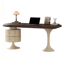 Curved Reception Desk with Lumbar Support, Solid Wood & File Drawers for Office Lobby