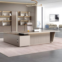 Stylish Modern Wooden Executive Desk with Credenza and Bookcase LBZ-M044