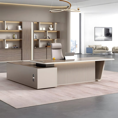 Stylish Modern Wooden Executive Desk with Credenza and Bookcase LBZ-M044