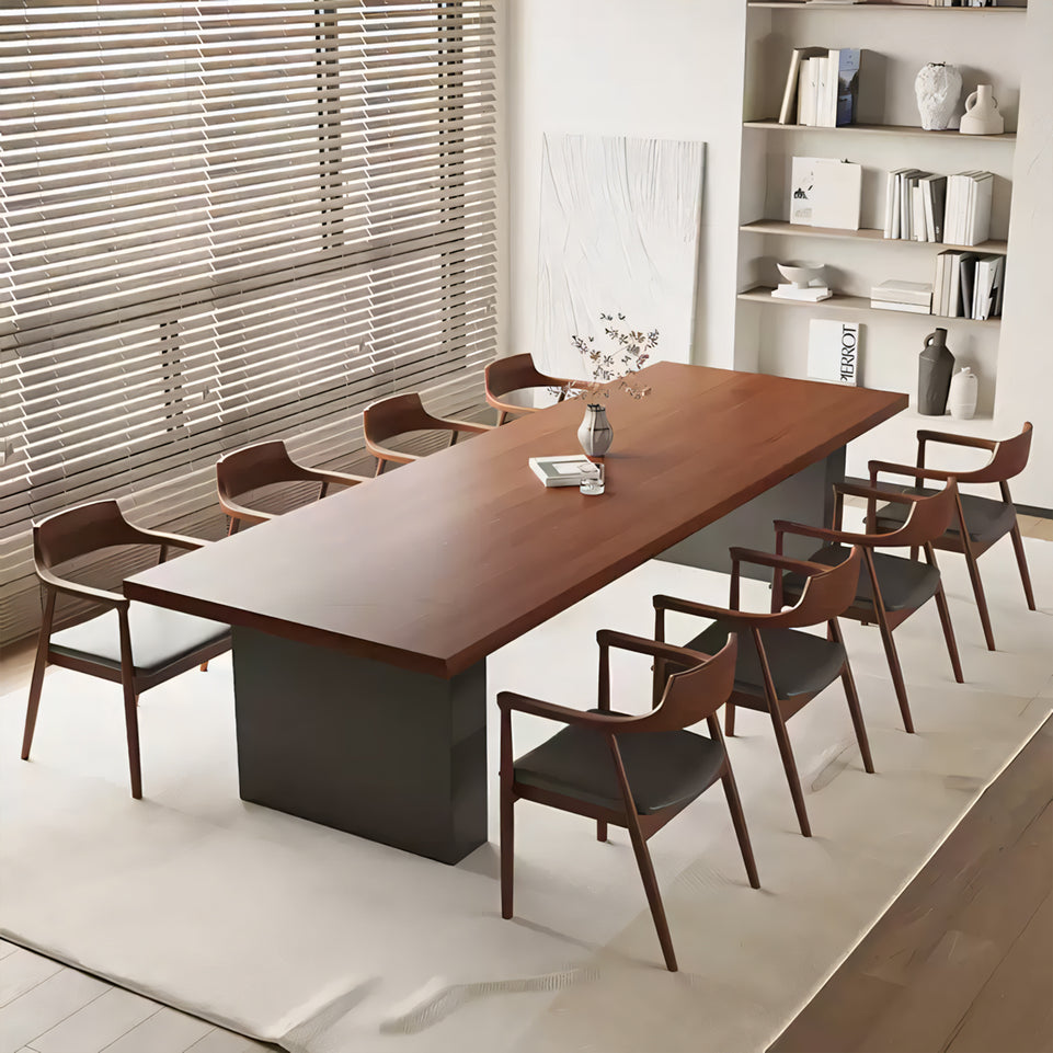 Solid Wood Long Conference Table with Wood Grain Finish and Cold Rolled Steel HYZ-10108