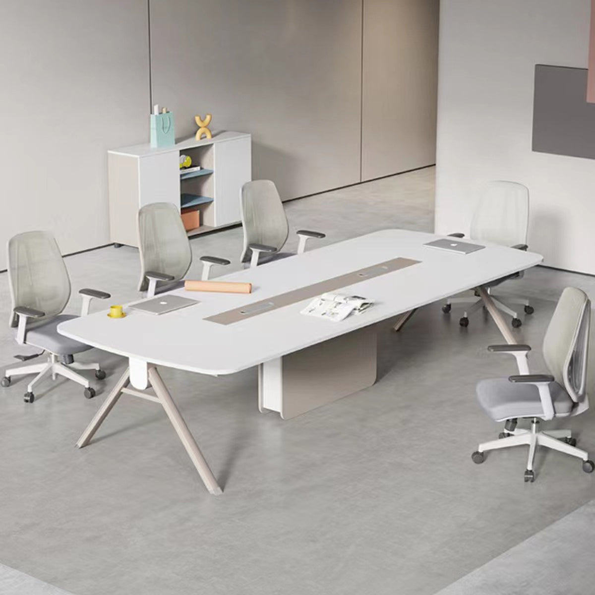 Modern Minimalism of White Conference Table Set for Small Meeting Spaces HYZ-1062