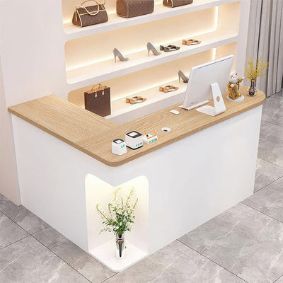 Display Corner L-Shaped Small Reception Desk with Cabinet for Clothing Stores JDT-1053