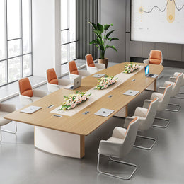 Rectangular Conference Table with Cable Management, Solid Wood & Lumbar Support