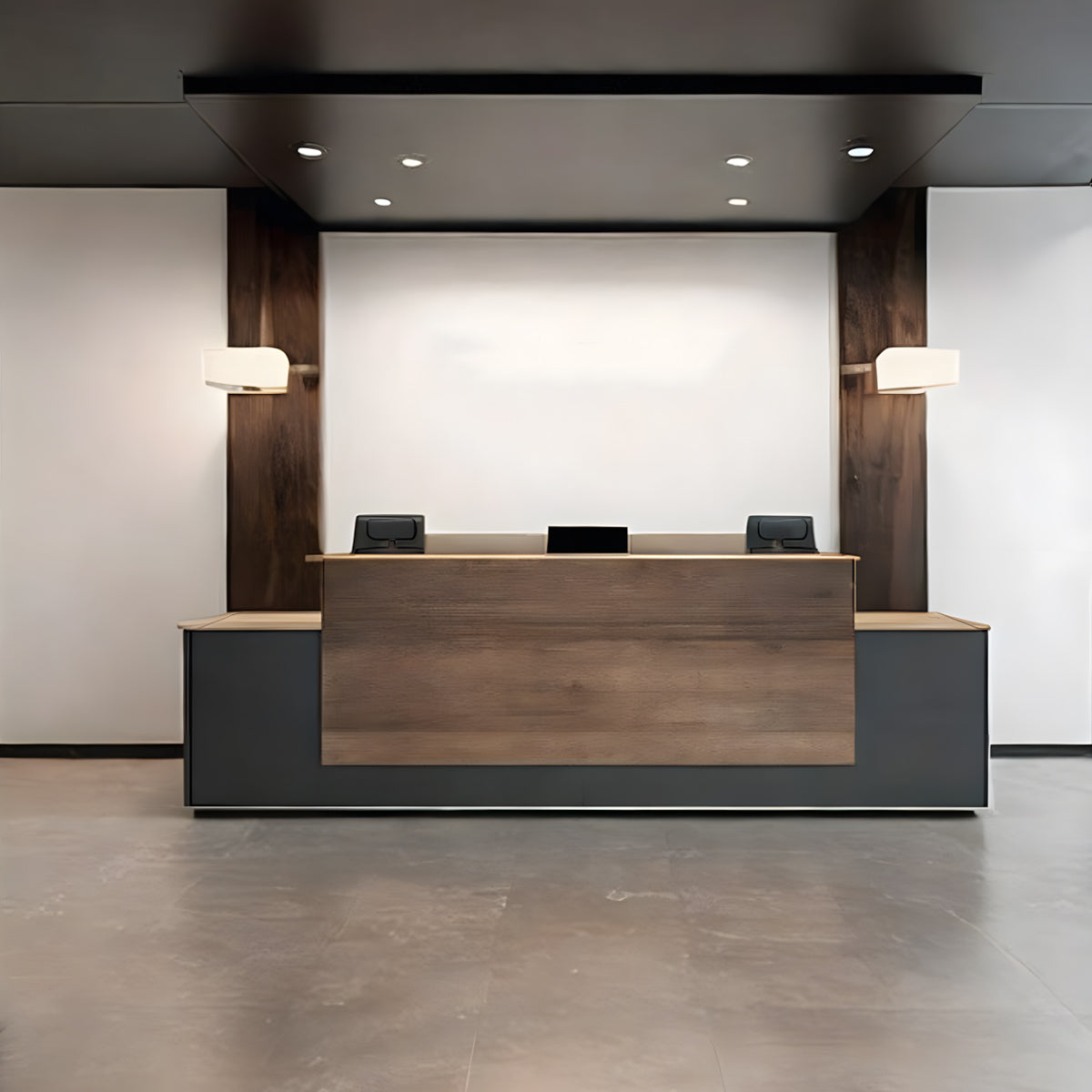 Color-Blocked Straight Reception Desk with Lockable Drawer and Cabinet for Hotels and Offices JDT-021