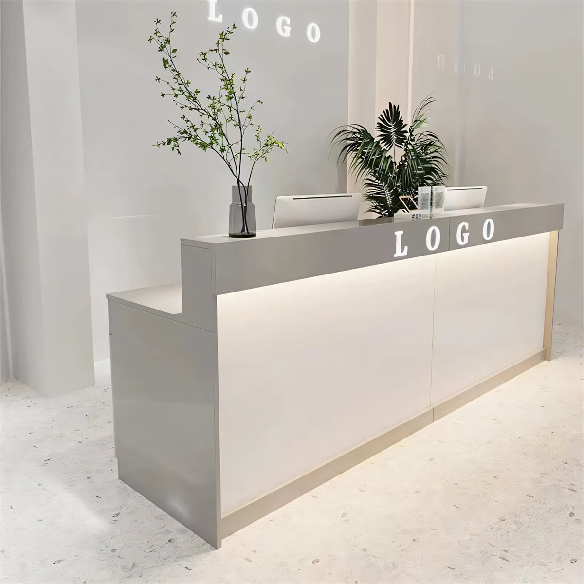 Straight Color-Blocked Reception Desk with Keyboard Tray and Drawers for Offices and Hotel Lobbies JDT-004