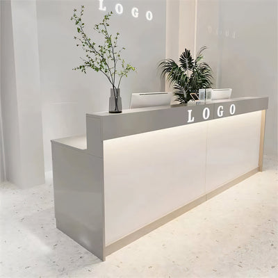 Straight Color-Blocked Reception Desk with Keyboard Tray and Drawers for Offices and Hotel Lobbies JDT-004