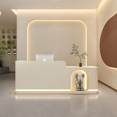 Round Arch Display Reception Desk with LED Strip and Storage for Offices and Salons JDT-1029