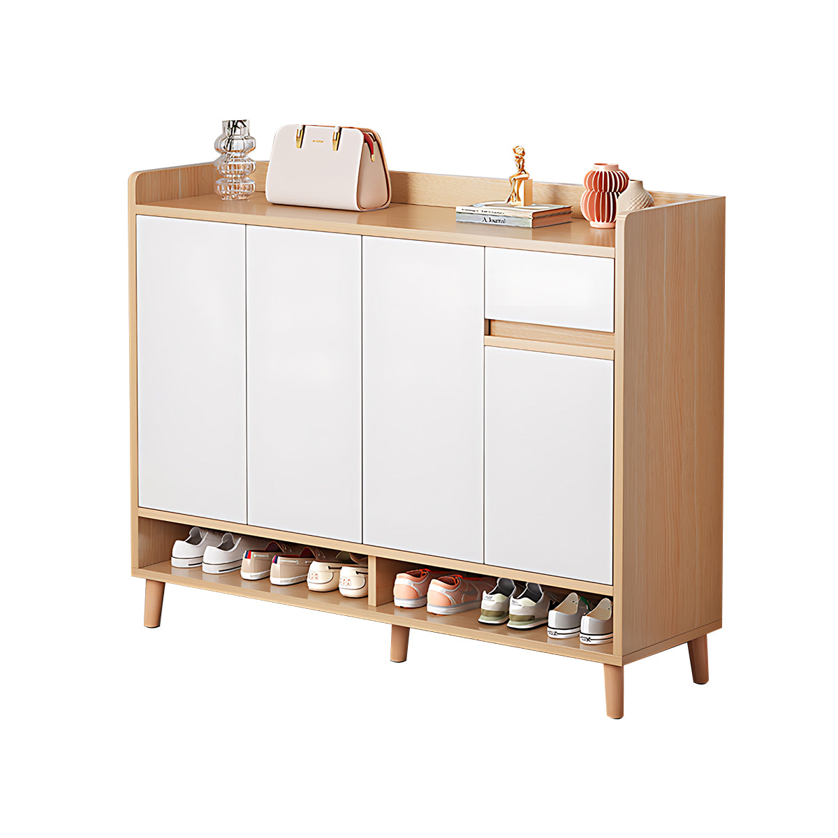 Premium Solid Wood Entryway Shoe Cabinet With Spacious Storage, Adjustable Shelves And Soft-Close Press Doors For Modern Homes CWG-02266