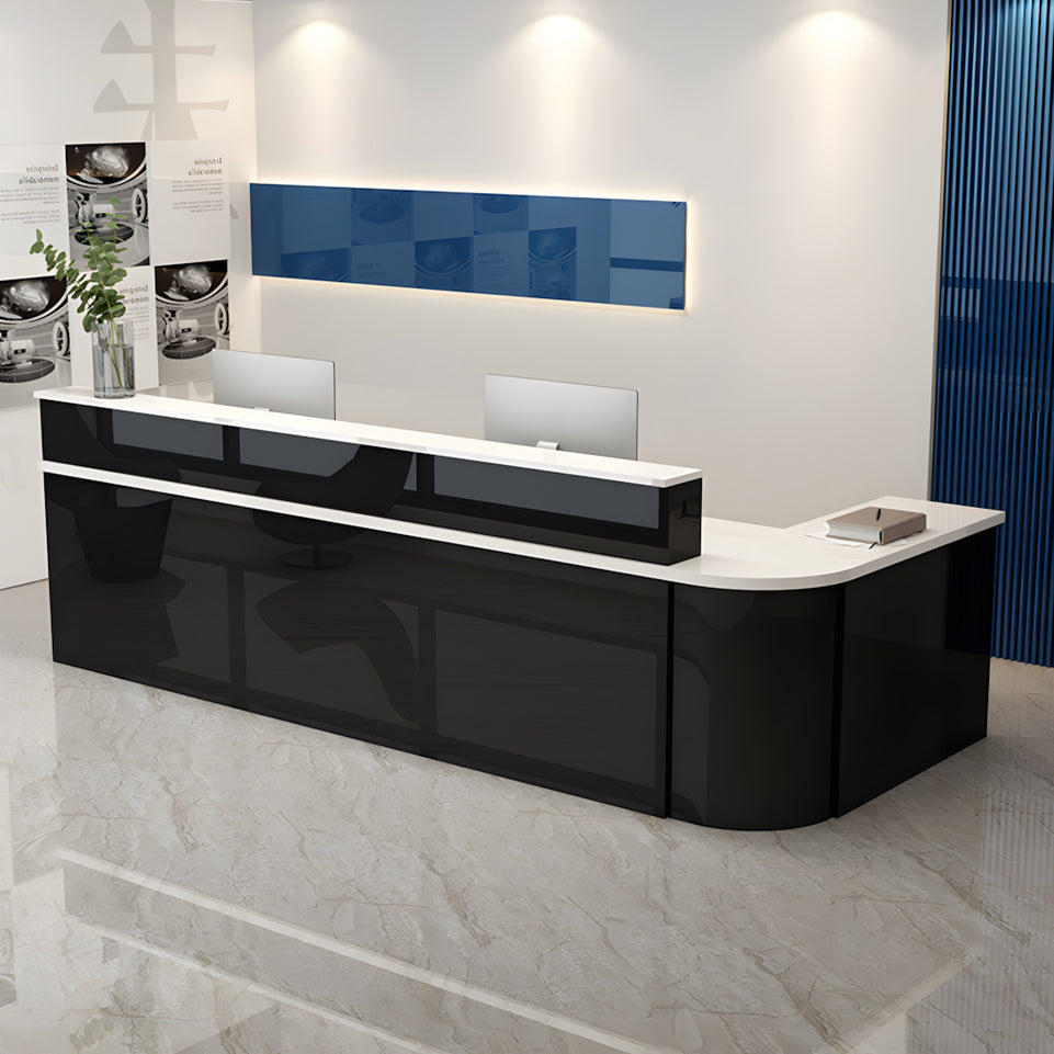 Minimalist L-Shaped Reception Desk with Lockable Drawers for Offices and Salons JDT-1038