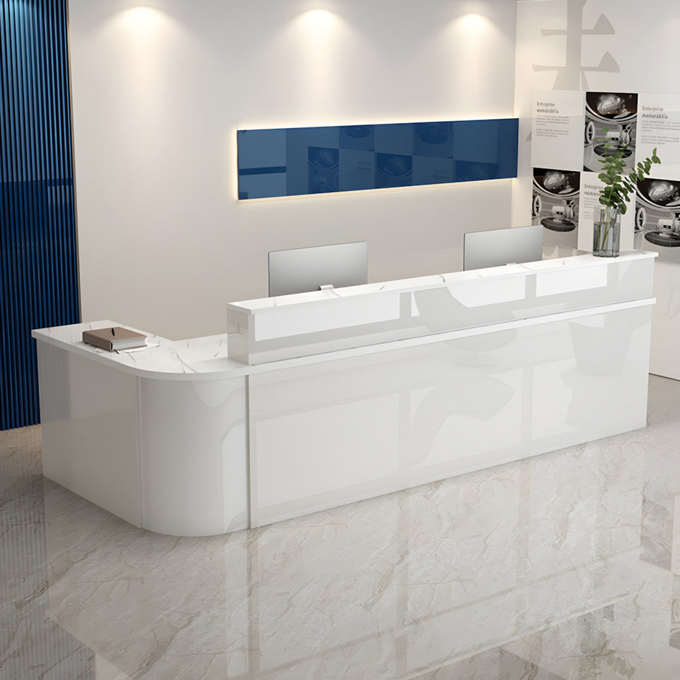 Minimalist L-Shaped Reception Desk with Lockable Drawers for Offices and Salons JDT-1038