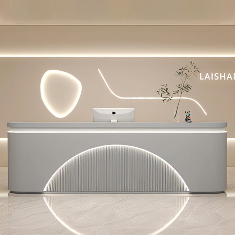 Striped Design Straight Reception Desk with Large Storage and LED Lights for Clothing Stores JDT-1036