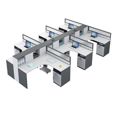 Office Workstation Desk with Privacy Panel, Cable Management & Glass Top for Home Office
