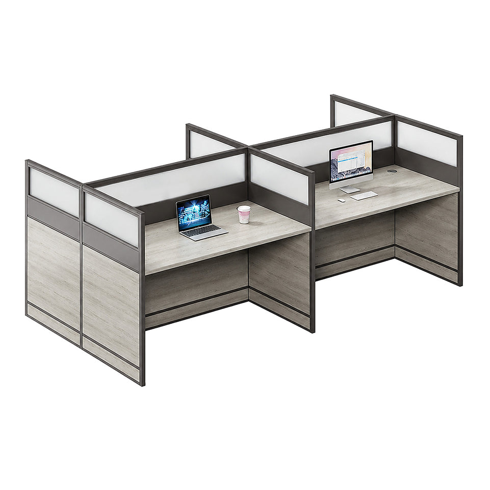 Professional Office Workstation Desk with Privacy Panels, Storage Cabinet & Organized Cable Management