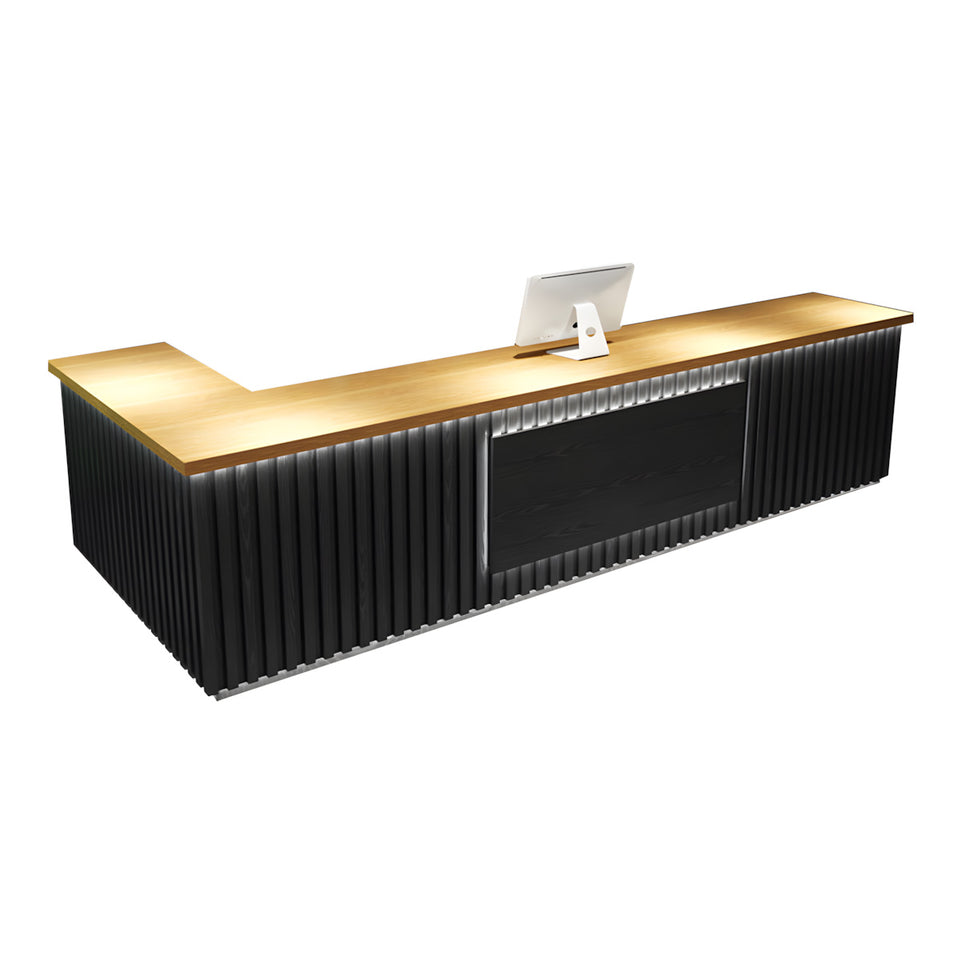 Striped Straight Front Desk with LED Lights and Storage Cabinet for Bars and Clubs JDT-10116