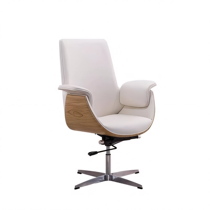 White Ergonomic Executive Adjustable Leather Office Chair with Wheels and Headrest LBY-M020