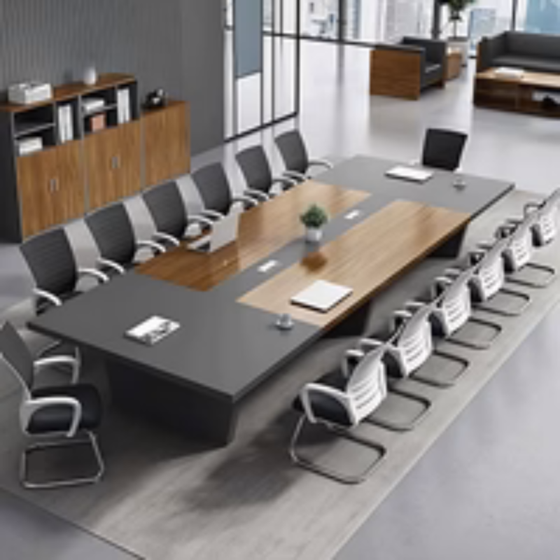 Color-Blocked Rectangle Conference Table and Chair Set with Cable Management for Meeting Rooms HYZ-008