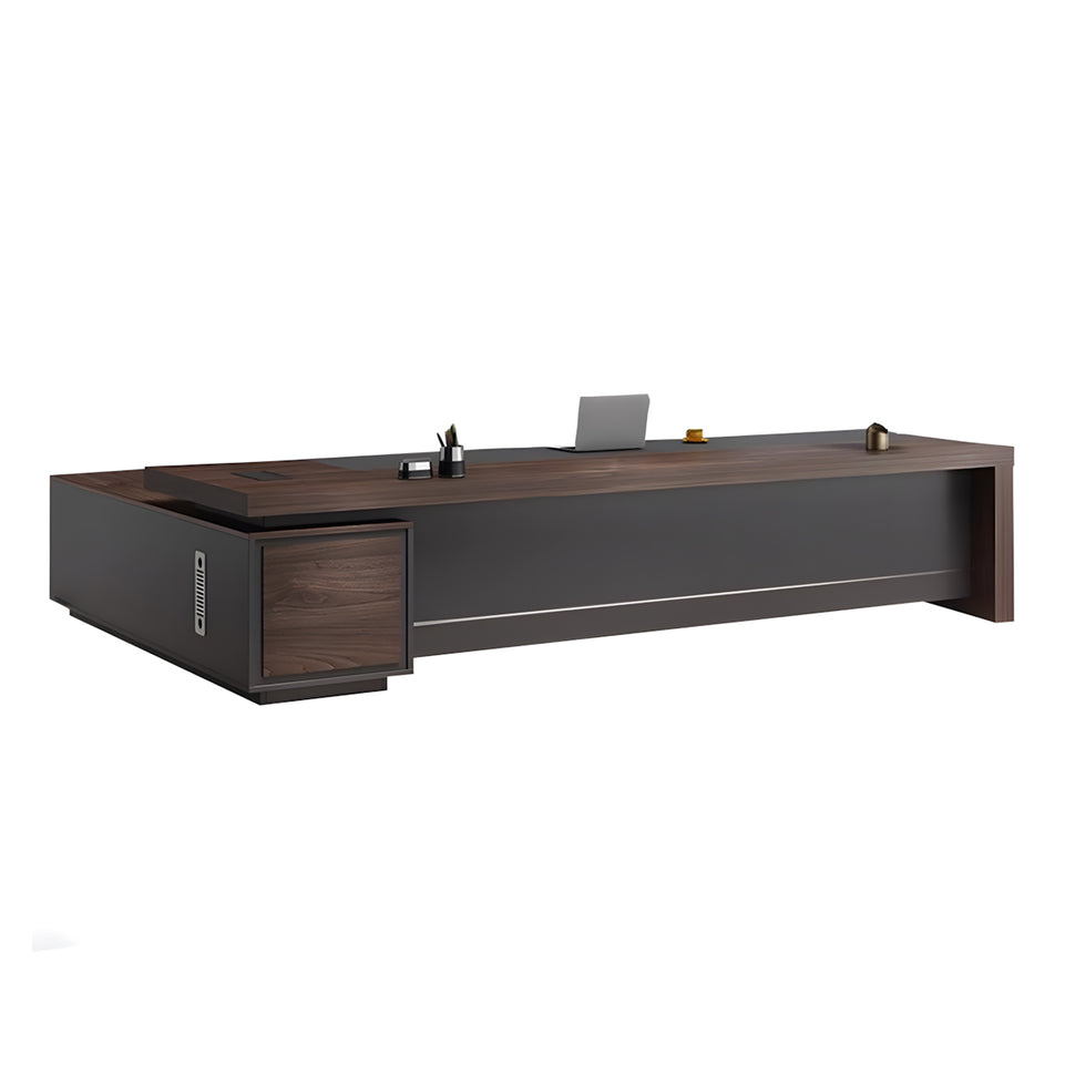 Color-Blocked L-Shaped Executive Desk with Combination Lock and Cabinet for Office LBZ-1027