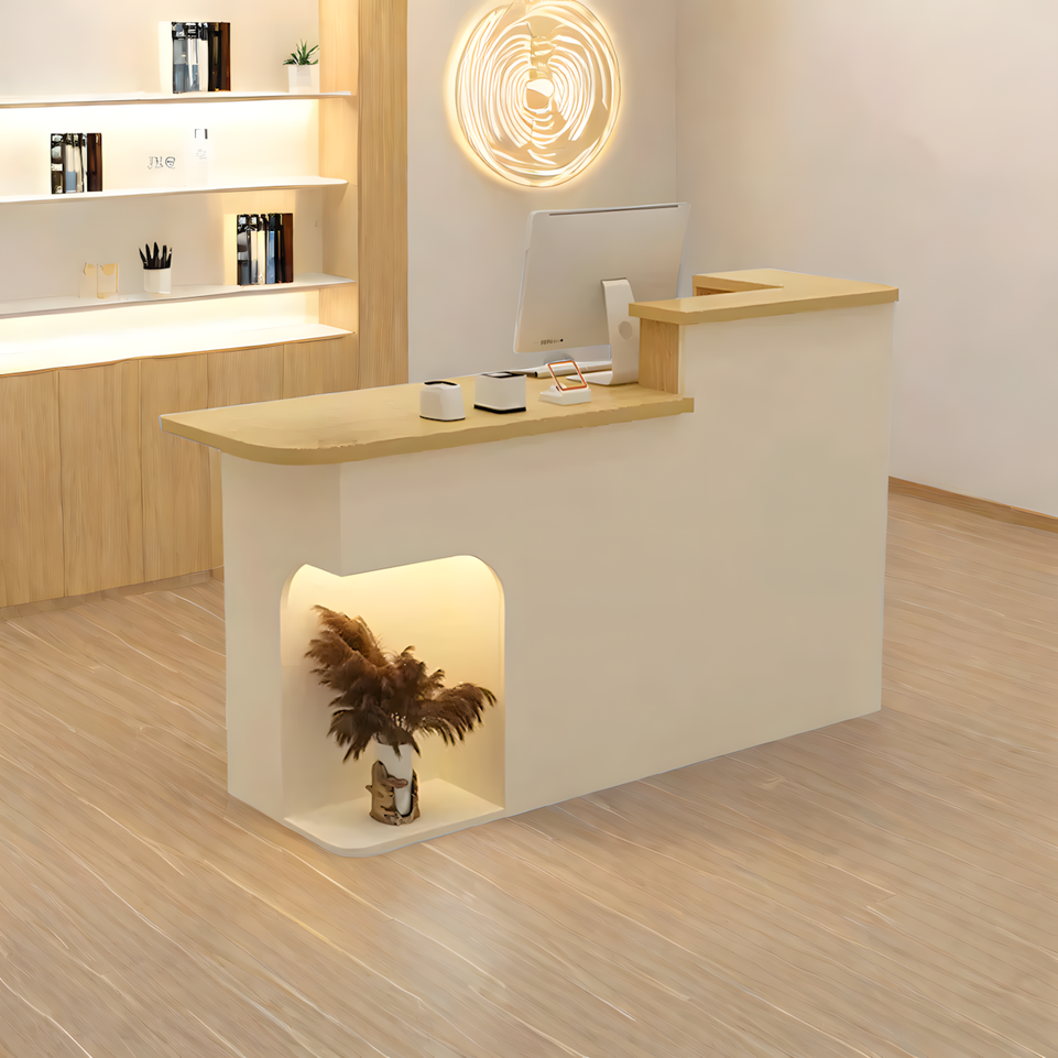 Small Front Desk with Display Corner and Cabinet for Salons and Clothing Stores JDT-10105