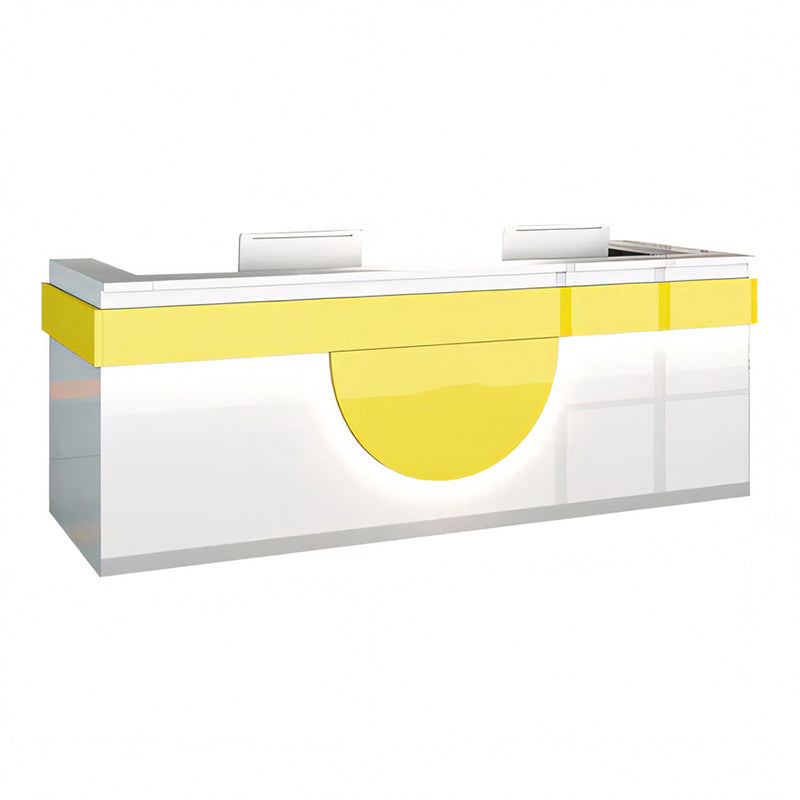 Color-Blocked Curved Straight Front Desk with Shelf and Lockable Drawers for Office JDT-10149