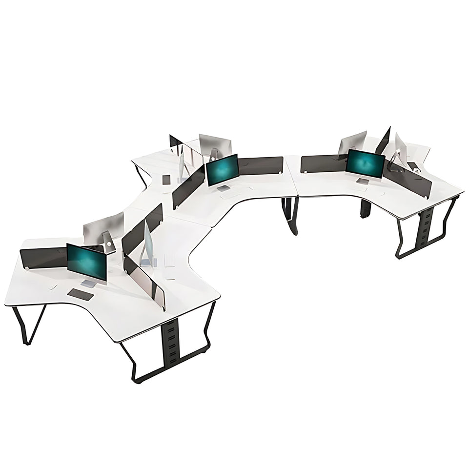 Curved Office Desk with Built-In Outlets, Cable Management & File Drawers for Home Office