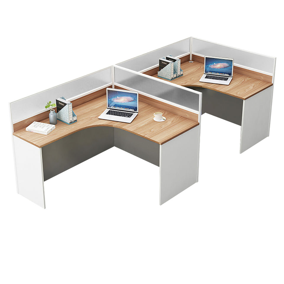 L-Shaped Office Desk with Privacy Panel, Glass Top & File Drawers for Home Office